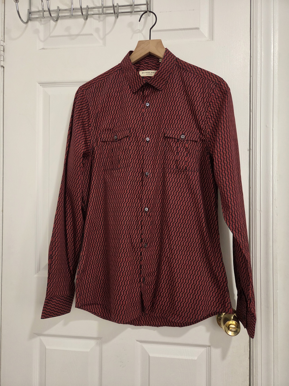 Burberry Red Patterned Long-Sleeve Men's Shirt Size M